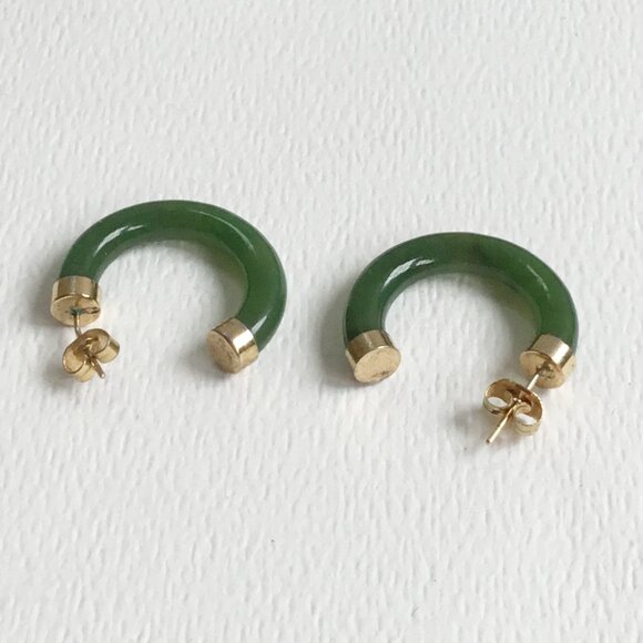 C Hoop Jade? Green Hard Stone Pierced Earrings - Picture 5 of 10
